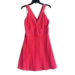 Collective Concepts Womens large coral lace crochet crisscross mini dress, sz L